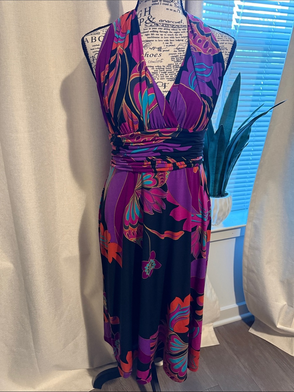 Evan Picone Floral Halter Dress Sz 6P